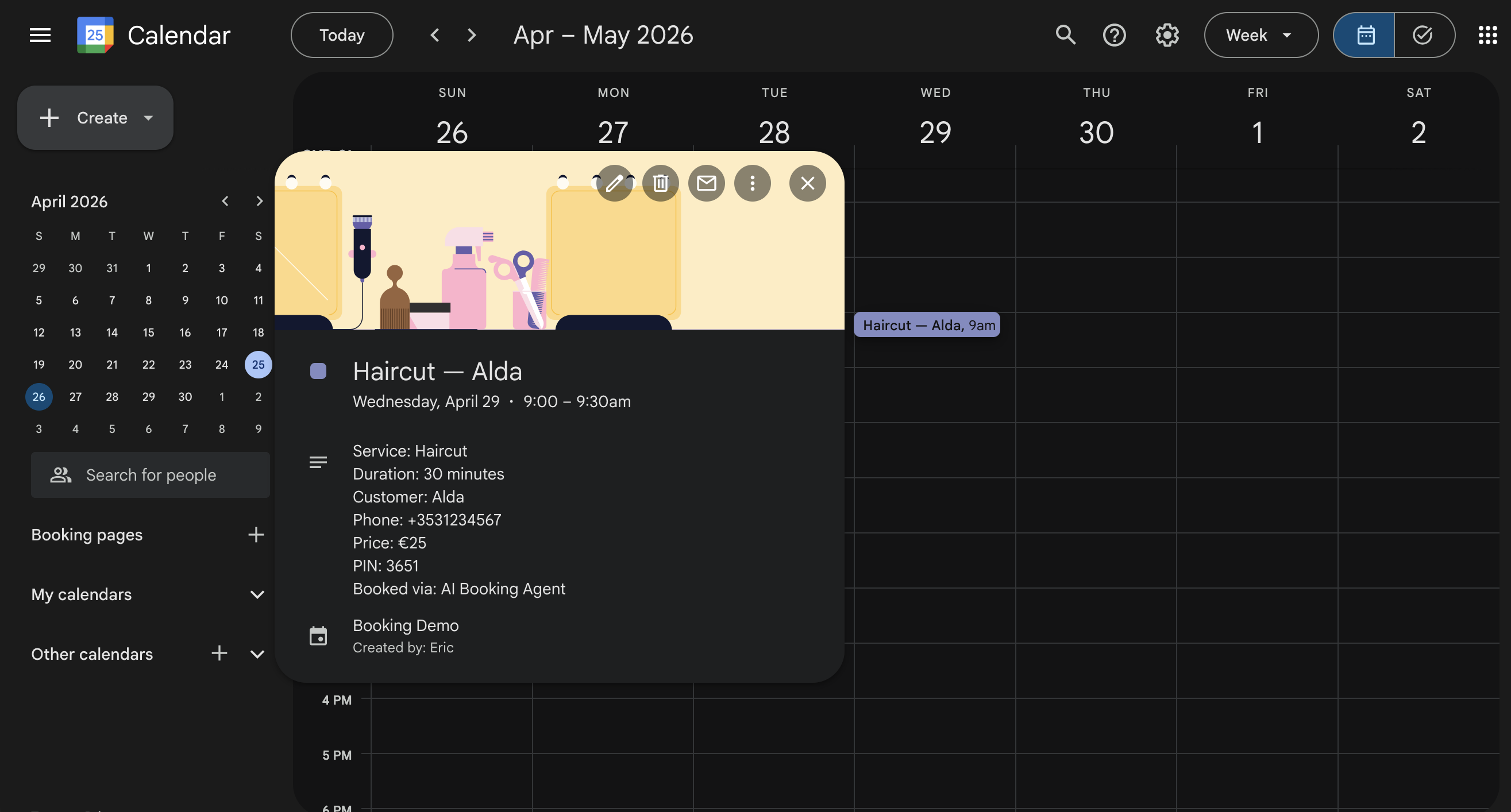 A real calendar event created by the AI